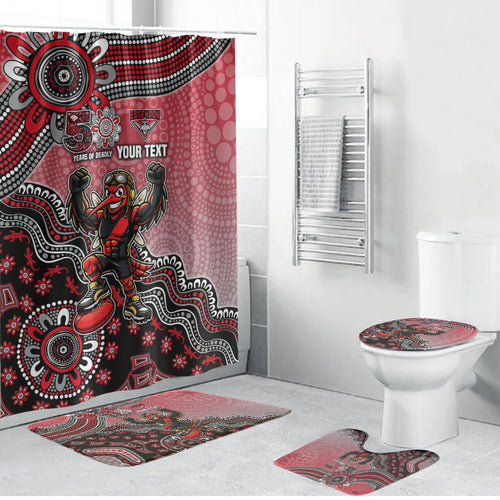 Personalized Essendon Bombers Mascot Bathroom Set Aboriginal Dot Art Style Vibrant Indigenous Pattern Design