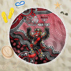 Personalized Essendon Bombers Mascot Beach Blanket Aboriginal Dot Art Style Vibrant Indigenous Pattern Design