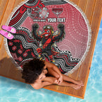 Personalized Essendon Bombers Mascot Beach Blanket Aboriginal Dot Art Style Vibrant Indigenous Pattern Design