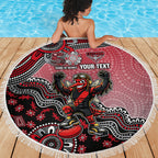 Personalized Essendon Bombers Mascot Beach Blanket Aboriginal Dot Art Style Vibrant Indigenous Pattern Design