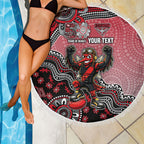 Personalized Essendon Bombers Mascot Beach Blanket Aboriginal Dot Art Style Vibrant Indigenous Pattern Design