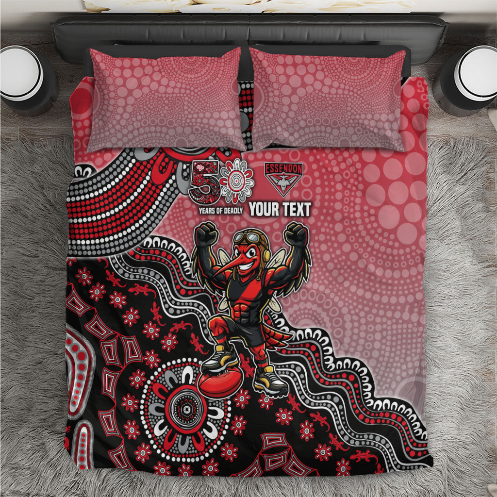 Personalized Essendon Bombers Mascot Bedding Set Aboriginal Dot Art Style Vibrant Indigenous Pattern Design