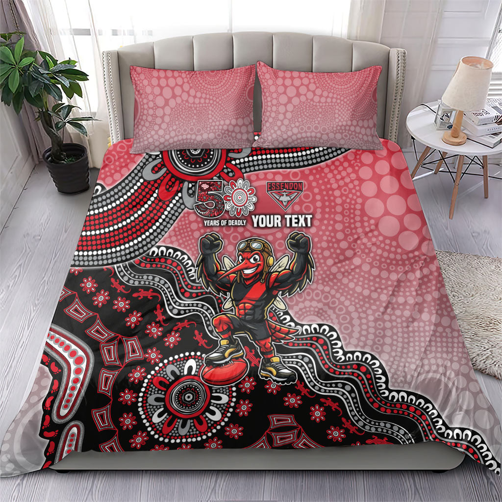 Personalized Essendon Bombers Mascot Bedding Set Aboriginal Dot Art Style Vibrant Indigenous Pattern Design