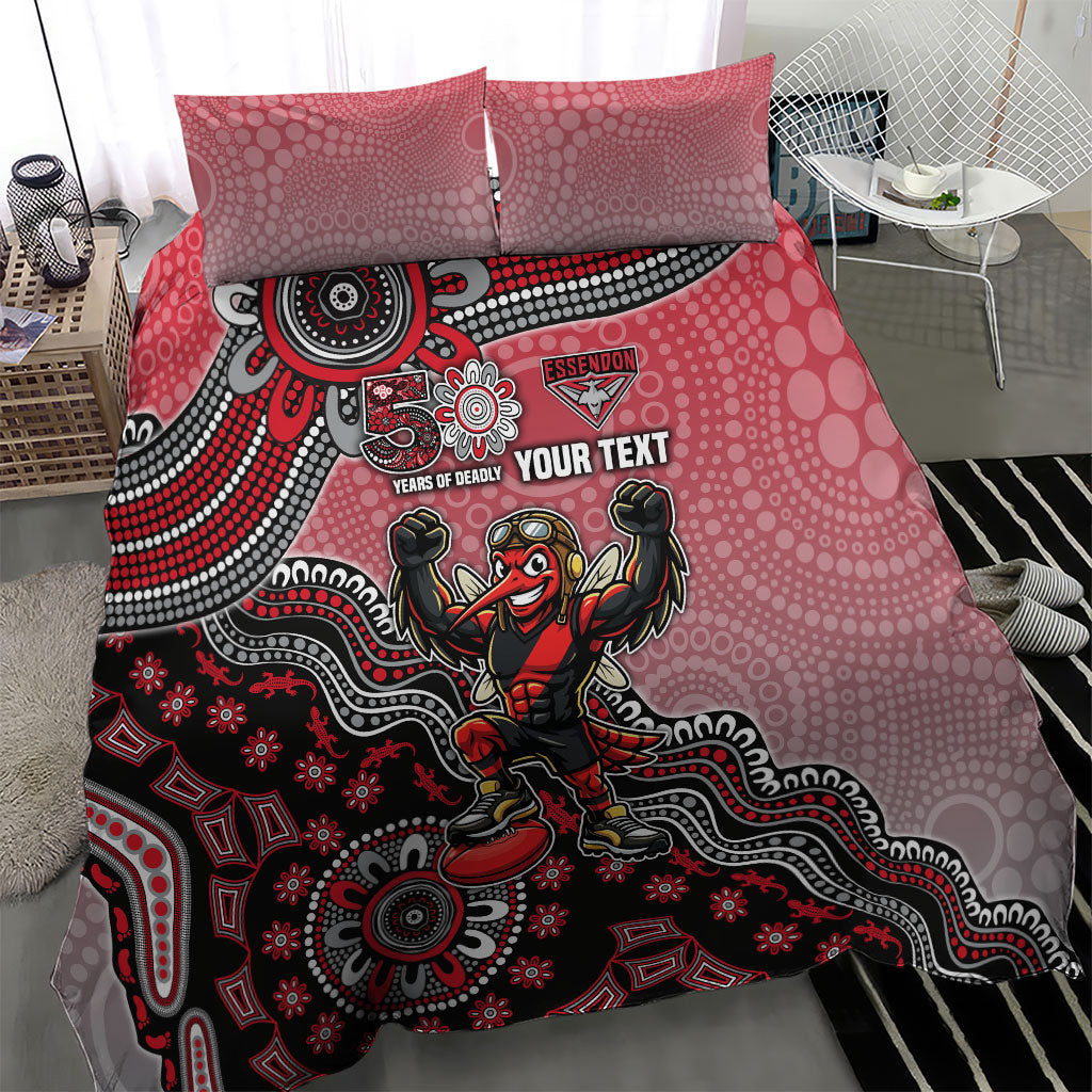 Personalized Essendon Bombers Mascot Bedding Set Aboriginal Dot Art Style Vibrant Indigenous Pattern Design