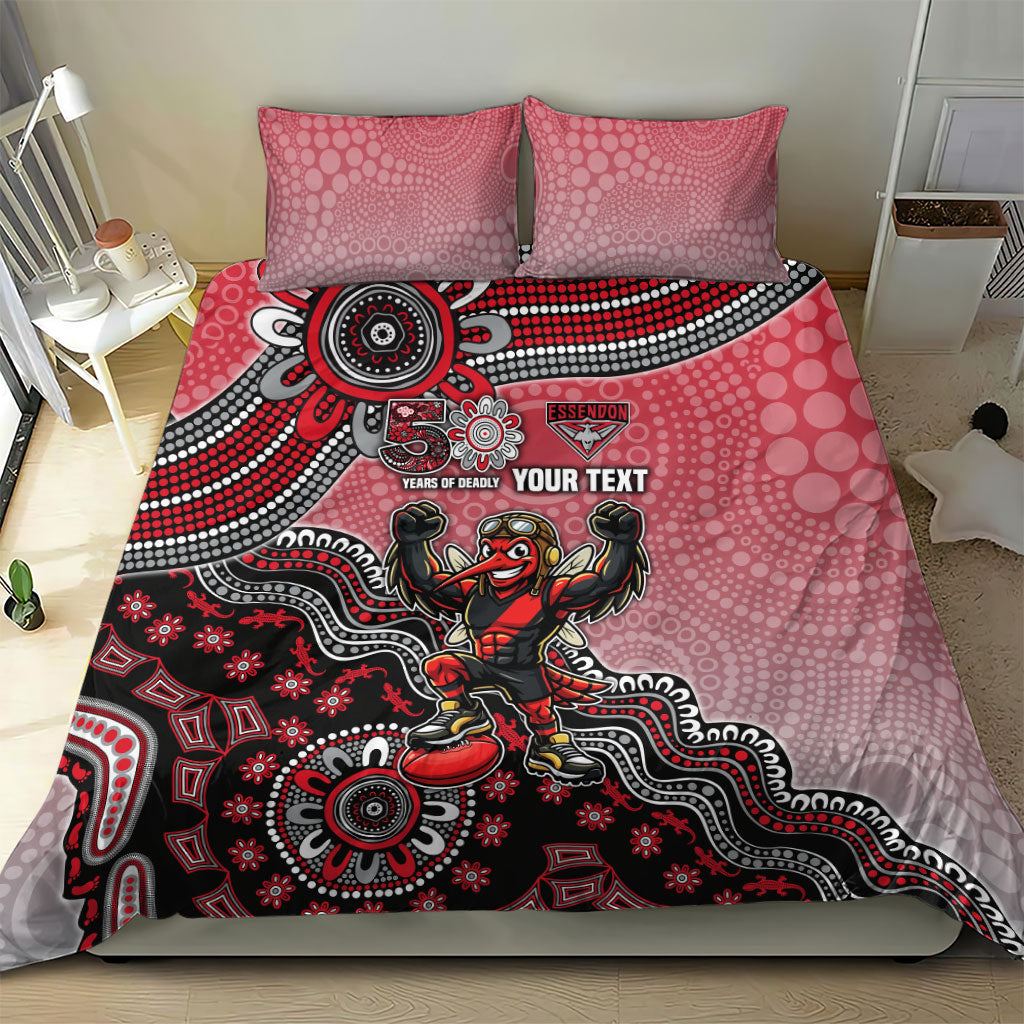 Personalized Essendon Bombers Mascot Bedding Set Aboriginal Dot Art Style Vibrant Indigenous Pattern Design
