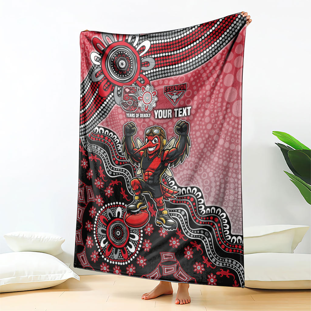 Personalized Essendon Bombers Mascot Blanket Aboriginal Dot Art Style Vibrant Indigenous Pattern Design