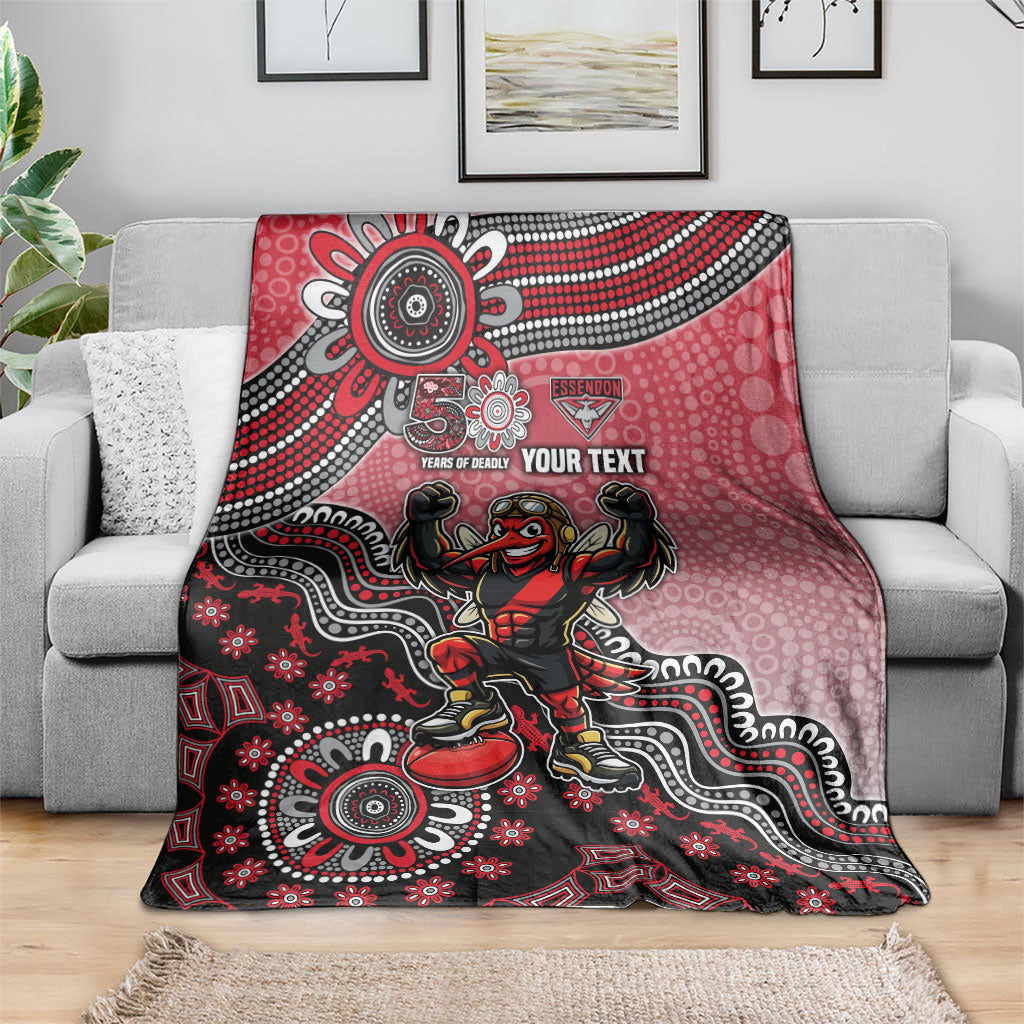 Personalized Essendon Bombers Mascot Blanket Aboriginal Dot Art Style Vibrant Indigenous Pattern Design
