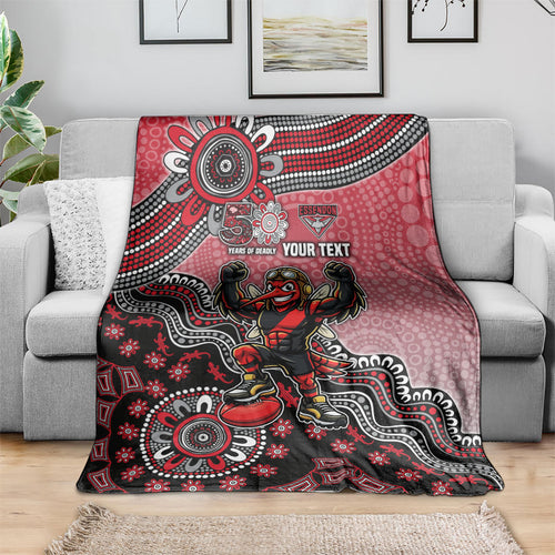 Personalized Essendon Bombers Mascot Blanket Aboriginal Dot Art Style Vibrant Indigenous Pattern Design
