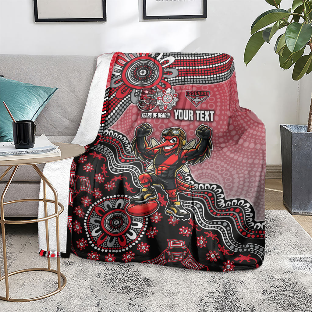 Personalized Essendon Bombers Mascot Blanket Aboriginal Dot Art Style Vibrant Indigenous Pattern Design