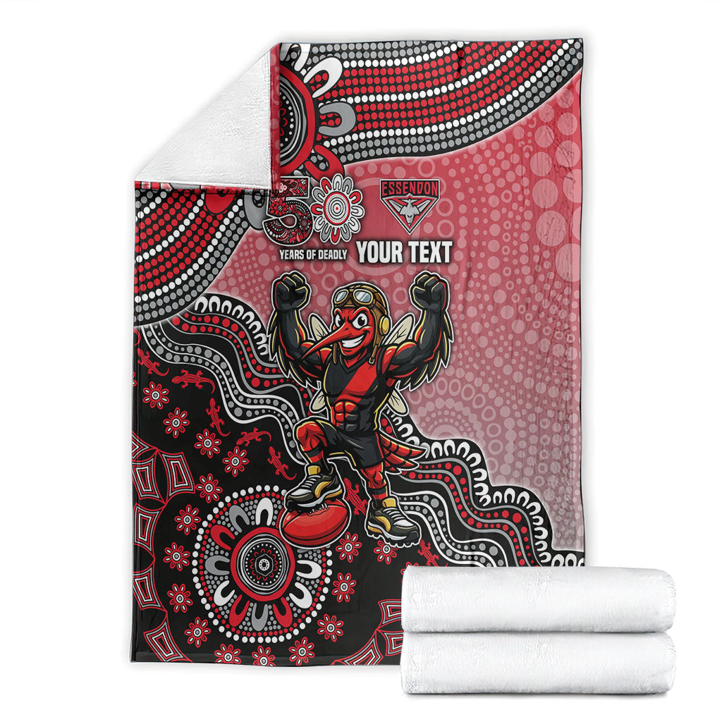 Personalized Essendon Bombers Mascot Blanket Aboriginal Dot Art Style Vibrant Indigenous Pattern Design