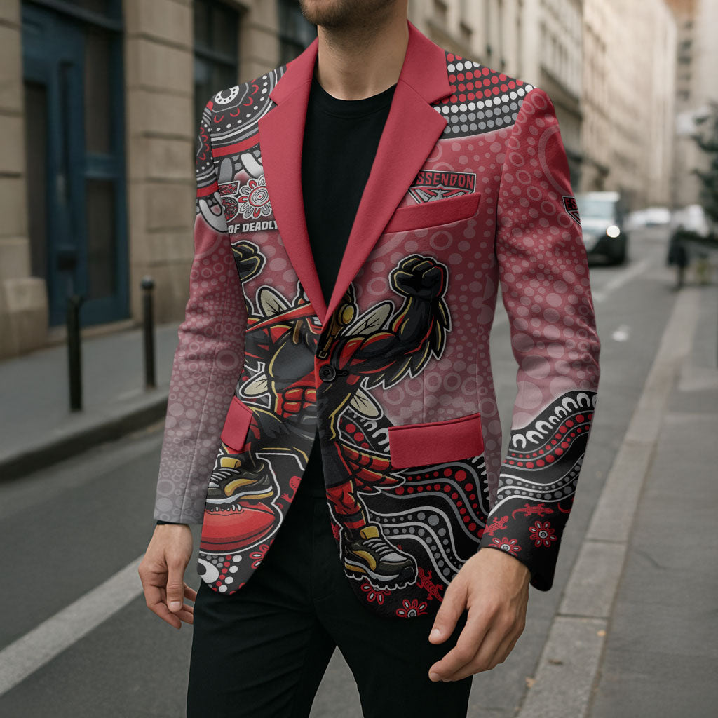 Personalized Essendon Bombers Mascot Blazer Aboriginal Dot Art Style Vibrant Indigenous Pattern Design