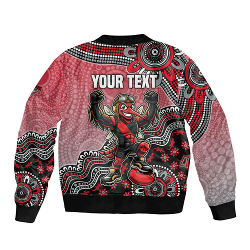 Personalized Essendon Bombers Mascot Bomber Jacket Aboriginal Dot Art Style Vibrant Indigenous Pattern Design