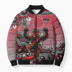 Personalized Essendon Bombers Mascot Bomber Puffer Jacket Aboriginal Dot Art Style Vibrant Indigenous Pattern Design