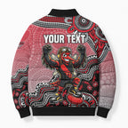 Personalized Essendon Bombers Mascot Bomber Puffer Jacket Aboriginal Dot Art Style Vibrant Indigenous Pattern Design