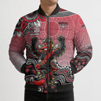 Personalized Essendon Bombers Mascot Bomber Puffer Jacket Aboriginal Dot Art Style Vibrant Indigenous Pattern Design