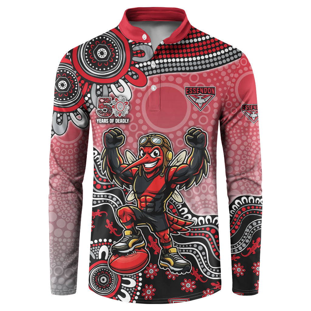 Personalized Essendon Bombers Mascot Button Sweatshirt Aboriginal Dot Art Style Vibrant Indigenous Pattern Design