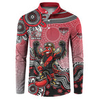 Personalized Essendon Bombers Mascot Button Sweatshirt Aboriginal Dot Art Style Vibrant Indigenous Pattern Design