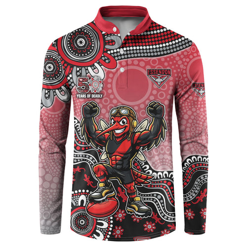 Personalized Essendon Bombers Mascot Button Sweatshirt Aboriginal Dot Art Style Vibrant Indigenous Pattern Design