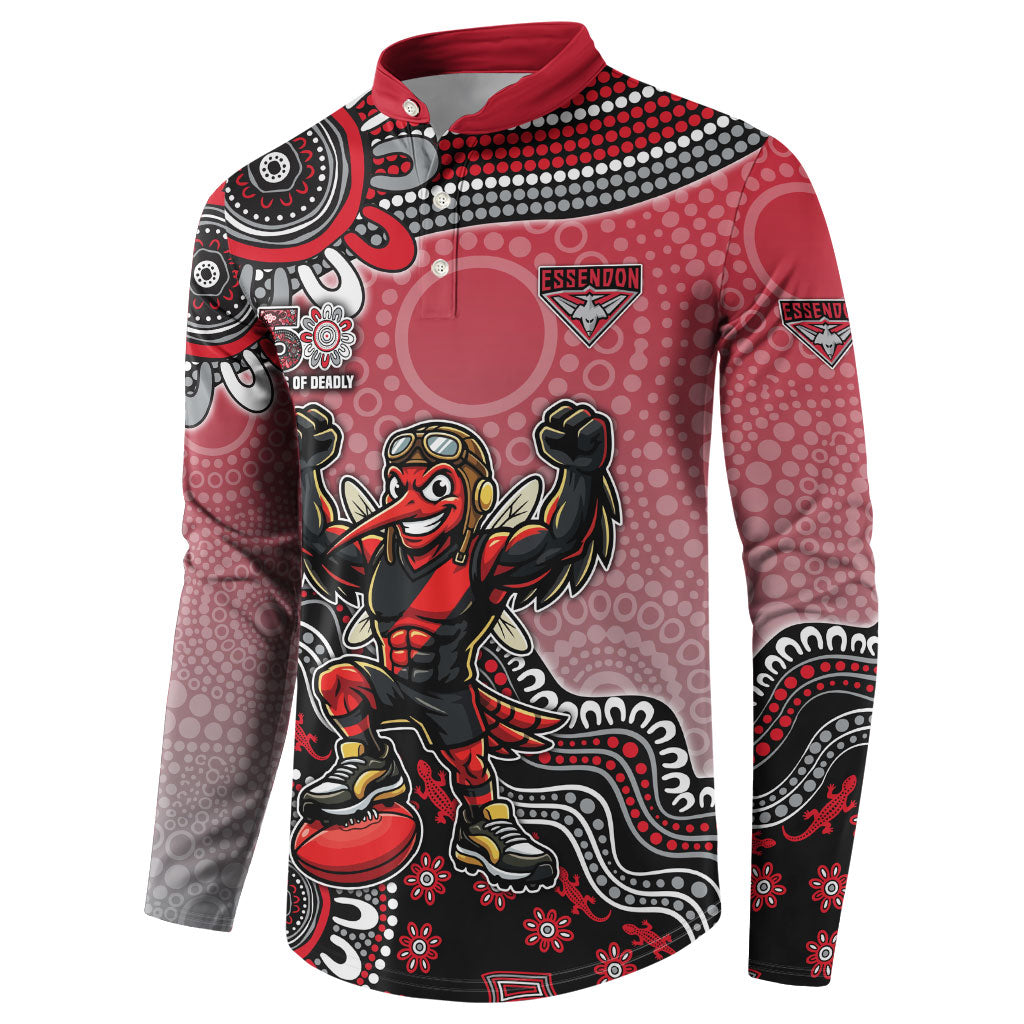 Personalized Essendon Bombers Mascot Button Sweatshirt Aboriginal Dot Art Style Vibrant Indigenous Pattern Design