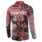 Personalized Essendon Bombers Mascot Button Sweatshirt Aboriginal Dot Art Style Vibrant Indigenous Pattern Design