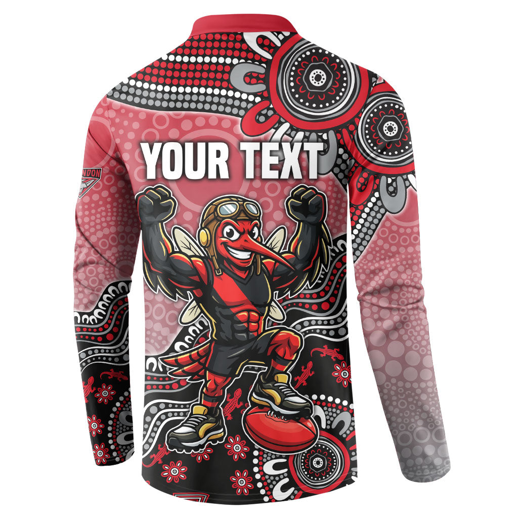 Personalized Essendon Bombers Mascot Button Sweatshirt Aboriginal Dot Art Style Vibrant Indigenous Pattern Design