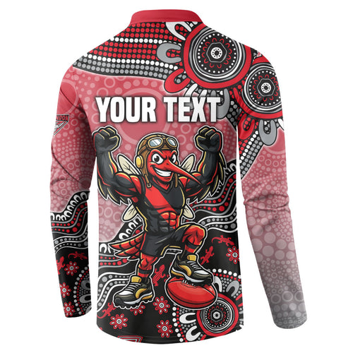 Personalized Essendon Bombers Mascot Button Sweatshirt Aboriginal Dot Art Style Vibrant Indigenous Pattern Design