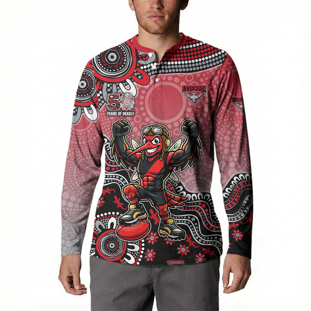 Personalized Essendon Bombers Mascot Button Sweatshirt Aboriginal Dot Art Style Vibrant Indigenous Pattern Design