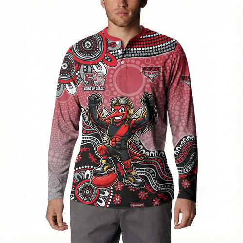 Personalized Essendon Bombers Mascot Button Sweatshirt Aboriginal Dot Art Style Vibrant Indigenous Pattern Design