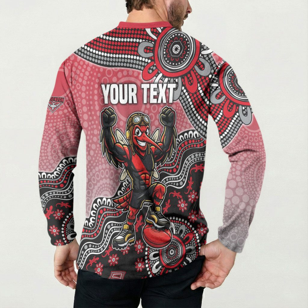 Personalized Essendon Bombers Mascot Button Sweatshirt Aboriginal Dot Art Style Vibrant Indigenous Pattern Design