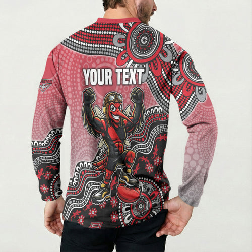 Personalized Essendon Bombers Mascot Button Sweatshirt Aboriginal Dot Art Style Vibrant Indigenous Pattern Design