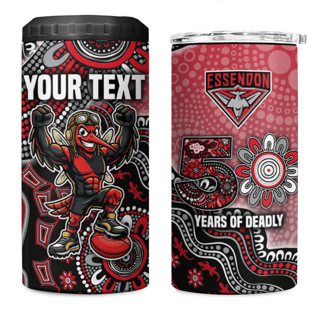 Personalized Essendon Bombers Mascot 4 in 1 Can Cooler Tumbler Aboriginal Dot Art Style Vibrant Indigenous Pattern Design