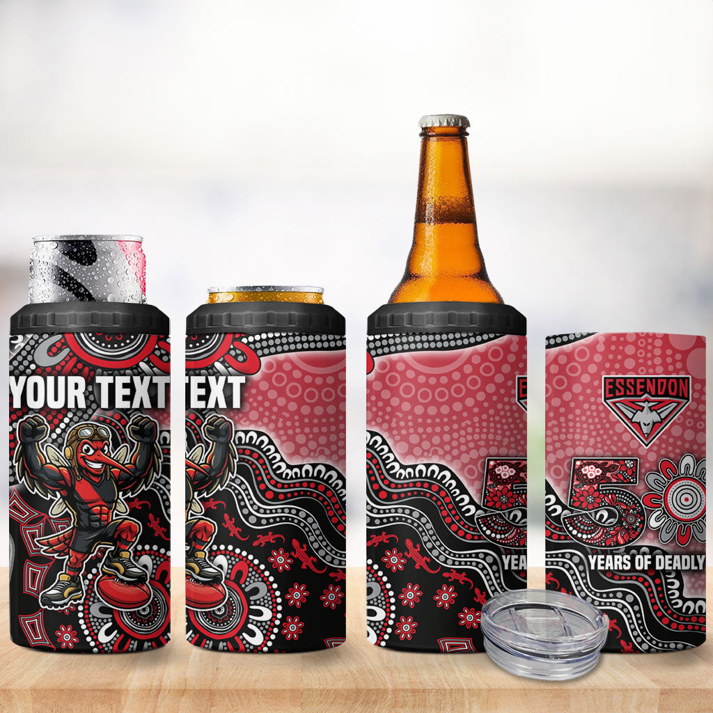 Personalized Essendon Bombers Mascot 4 in 1 Can Cooler Tumbler Aboriginal Dot Art Style Vibrant Indigenous Pattern Design
