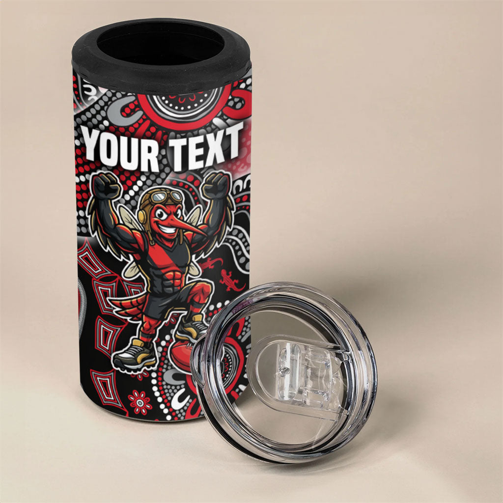 Personalized Essendon Bombers Mascot 4 in 1 Can Cooler Tumbler Aboriginal Dot Art Style Vibrant Indigenous Pattern Design