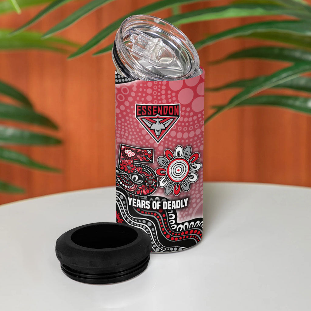 Personalized Essendon Bombers Mascot 4 in 1 Can Cooler Tumbler Aboriginal Dot Art Style Vibrant Indigenous Pattern Design