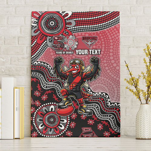 Personalized Essendon Bombers Mascot Canvas Wall Art Aboriginal Dot Art Style Vibrant Indigenous Pattern Design