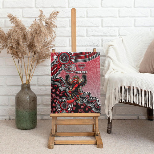 Personalized Essendon Bombers Mascot Canvas Wall Art Aboriginal Dot Art Style Vibrant Indigenous Pattern Design