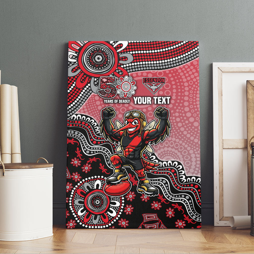 Personalized Essendon Bombers Mascot Canvas Wall Art Aboriginal Dot Art Style Vibrant Indigenous Pattern Design