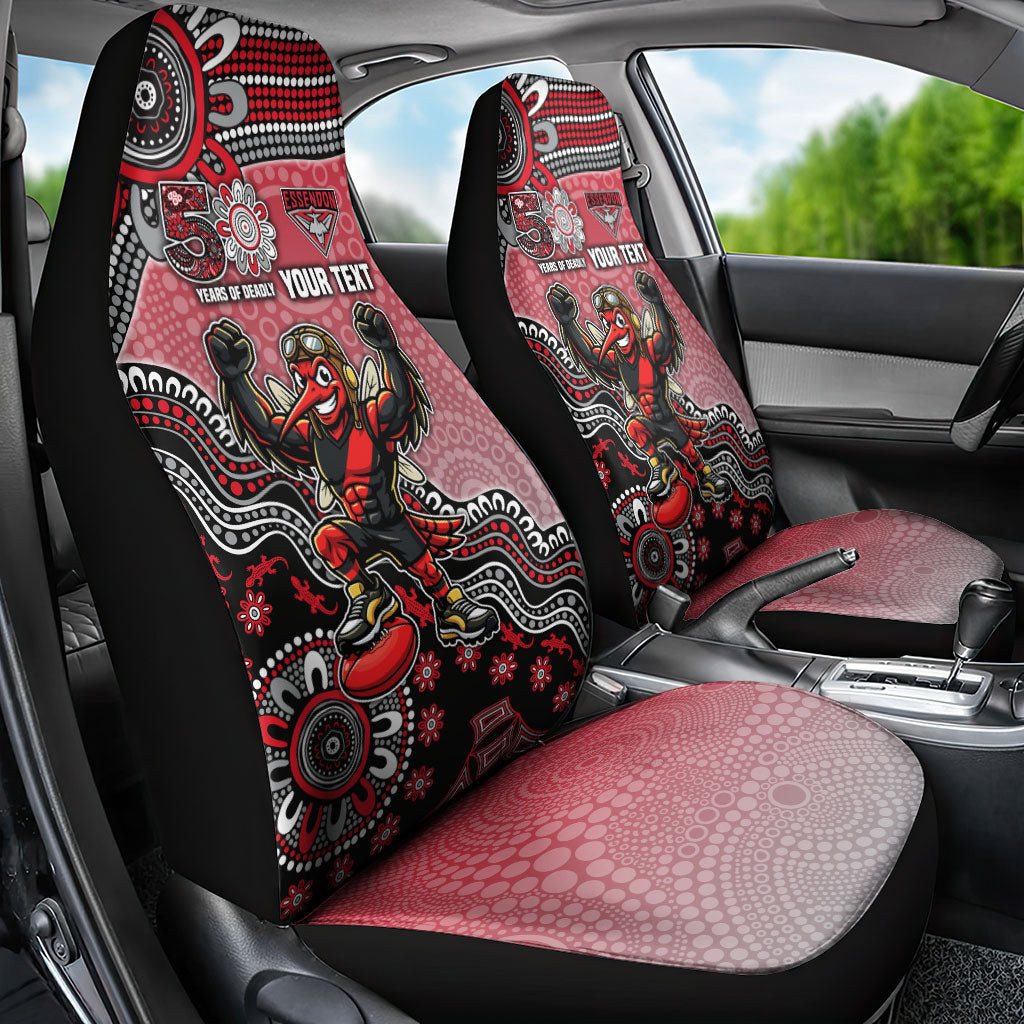 Personalized Essendon Bombers Mascot Car Seat Cover Aboriginal Dot Art Style Vibrant Indigenous Pattern Design