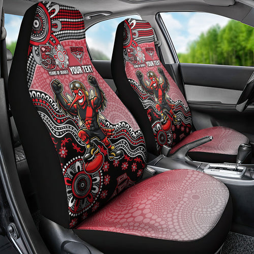 Personalized Essendon Bombers Mascot Car Seat Cover Aboriginal Dot Art Style Vibrant Indigenous Pattern Design