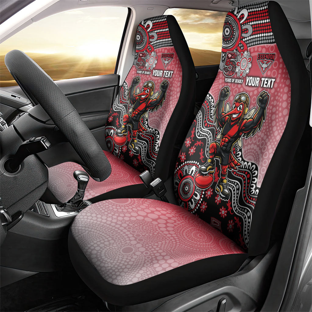 Personalized Essendon Bombers Mascot Car Seat Cover Aboriginal Dot Art Style Vibrant Indigenous Pattern Design