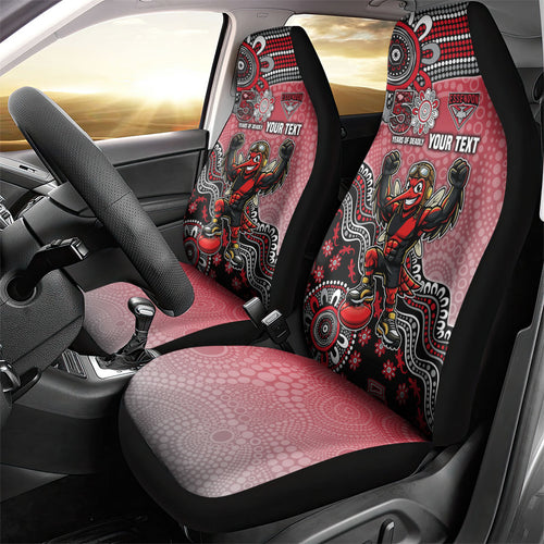 Personalized Essendon Bombers Mascot Car Seat Cover Aboriginal Dot Art Style Vibrant Indigenous Pattern Design