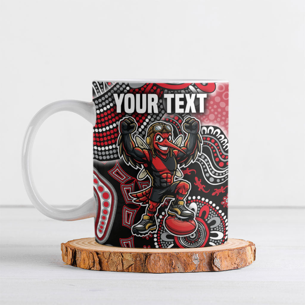 Personalized Essendon Bombers Mascot Ceramic Mug Aboriginal Dot Art Style Vibrant Indigenous Pattern Design