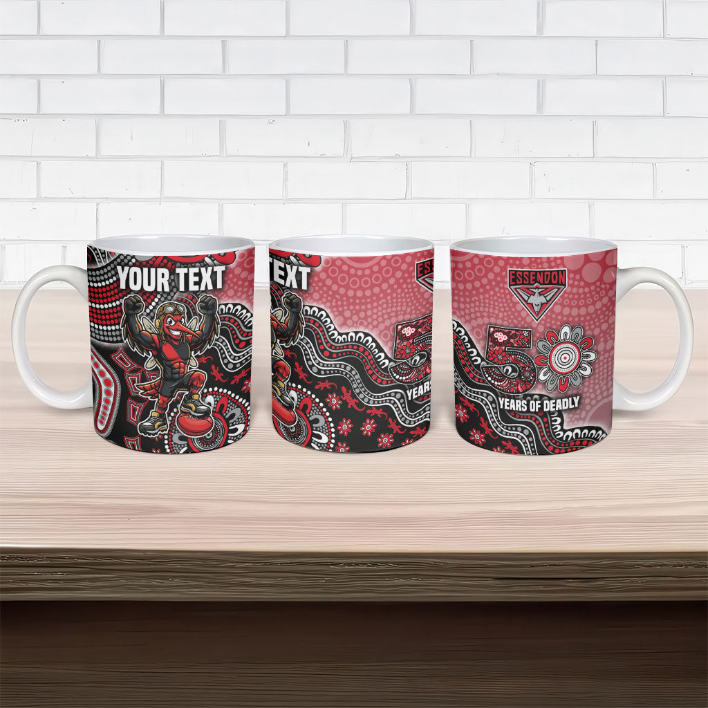 Personalized Essendon Bombers Mascot Ceramic Mug Aboriginal Dot Art Style Vibrant Indigenous Pattern Design