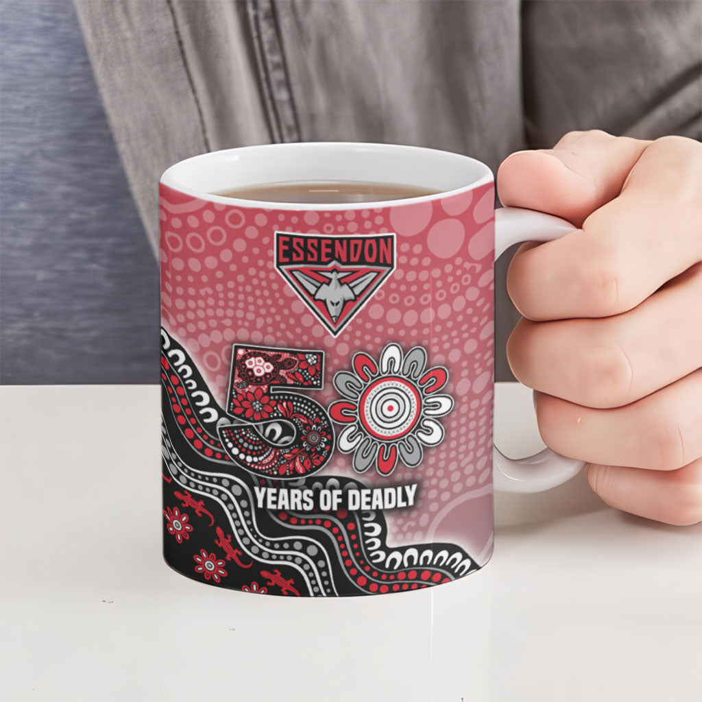 Personalized Essendon Bombers Mascot Ceramic Mug Aboriginal Dot Art Style Vibrant Indigenous Pattern Design