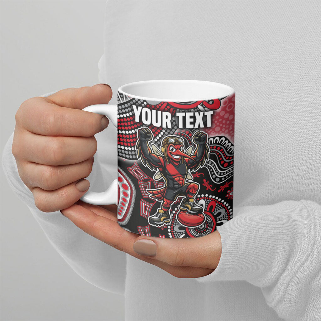 Personalized Essendon Bombers Mascot Ceramic Mug Aboriginal Dot Art Style Vibrant Indigenous Pattern Design