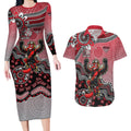 Personalized Essendon Bombers Mascot Couples Matching Long Sleeve Bodycon Dress and Hawaiian Shirt Aboriginal Dot Art Style Vibrant Indigenous Pattern Design