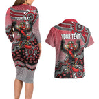 Personalized Essendon Bombers Mascot Couples Matching Long Sleeve Bodycon Dress and Hawaiian Shirt Aboriginal Dot Art Style Vibrant Indigenous Pattern Design