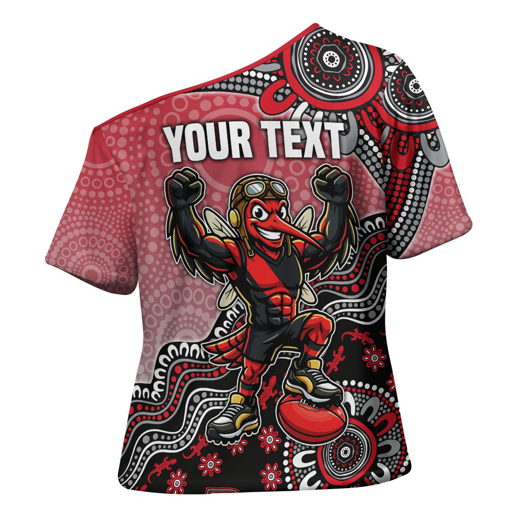 Personalized Essendon Bombers Mascot Cross Shoulder Shirt Aboriginal Dot Art Style Vibrant Indigenous Pattern Design