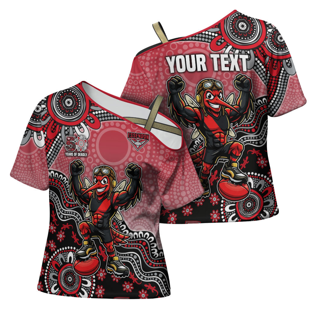 Personalized Essendon Bombers Mascot Cross Shoulder Shirt Aboriginal Dot Art Style Vibrant Indigenous Pattern Design