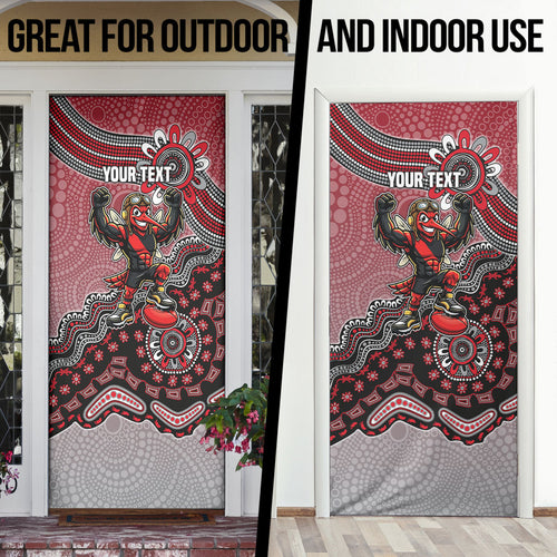 Personalized Essendon Bombers Mascot Door Cover Aboriginal Dot Art Style Vibrant Indigenous Pattern Design